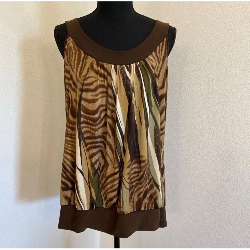 VTG Y2K Kiwi Top L Babydoll Brown Zebra Forest Fairy Whimsigoth Boho Grunge Tank
